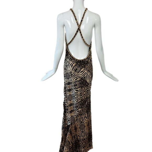 2006 vintage silk backless roberto cavalli evening gown maxi dress with chains - Picture 3 of 8